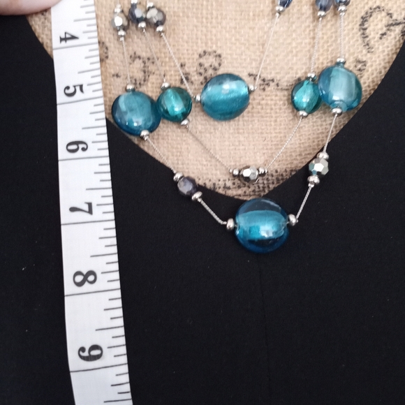 3 Strand Fixed Point Aquamarine & Slate Beaded Silver Statement Necklace - Picture 6 of 8